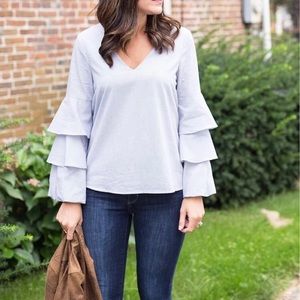 Blouse with Tiered Ruffle Sleeves